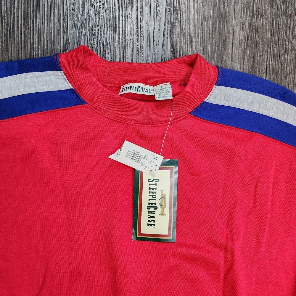 Vintage Men's Small Colorblock Steeplechase Sweater Pullover Red 90s